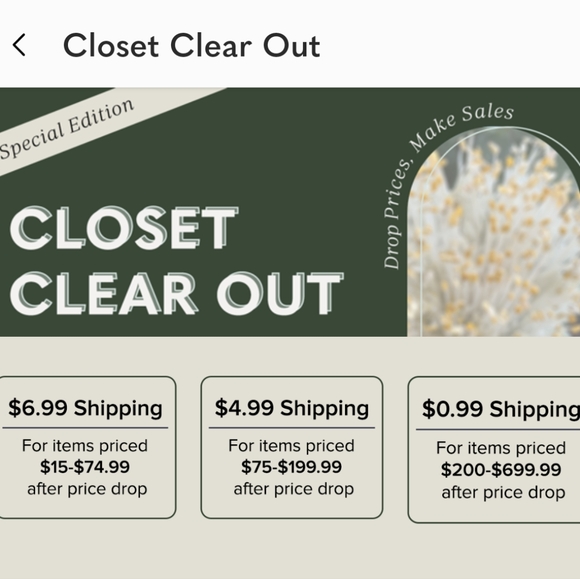 Closet clear out Events Featuring special discounted shipping Through Poshmark - Picture 1 of 2